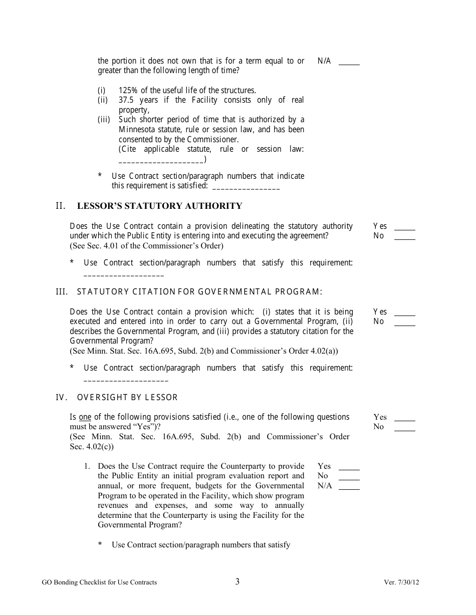 G. O. Compliance Checklist for Use Contracts - Minnesota, Page 3
