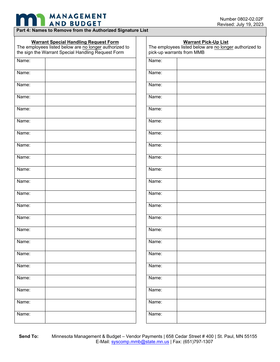 Warrant Special Handling Authorized Signatures - Minnesota, Page 2
