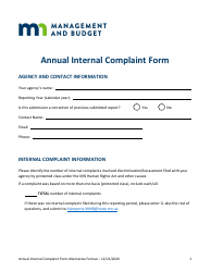 Annual Internal Complaint Form - Minnesota