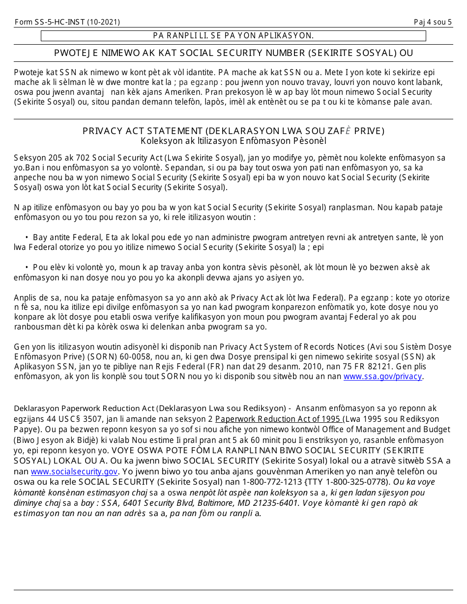 Instructions for Form SS-5 Application for a Social Security Card (Haitian Creole), Page 4