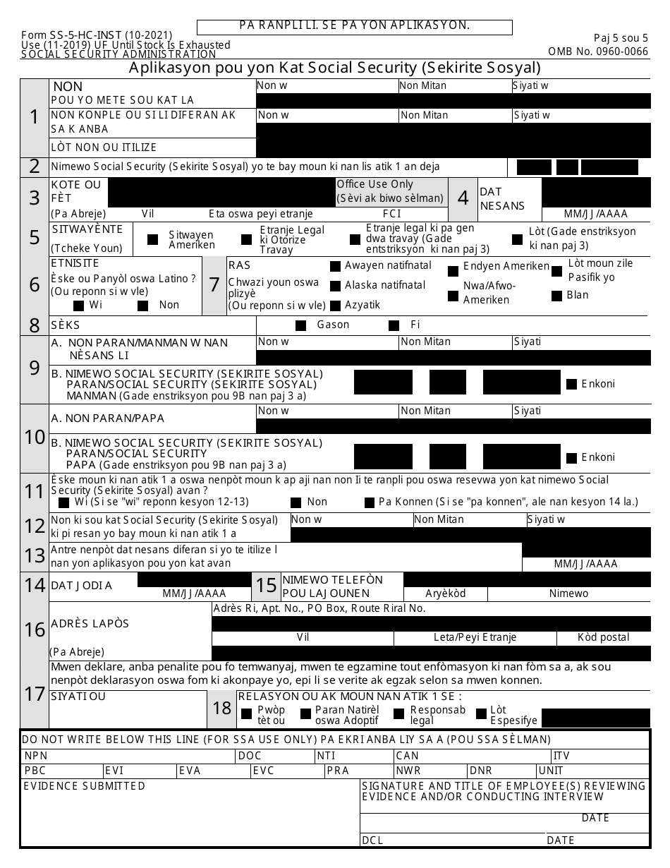 Download Instructions For Form Ss 5 Application For A Social Security