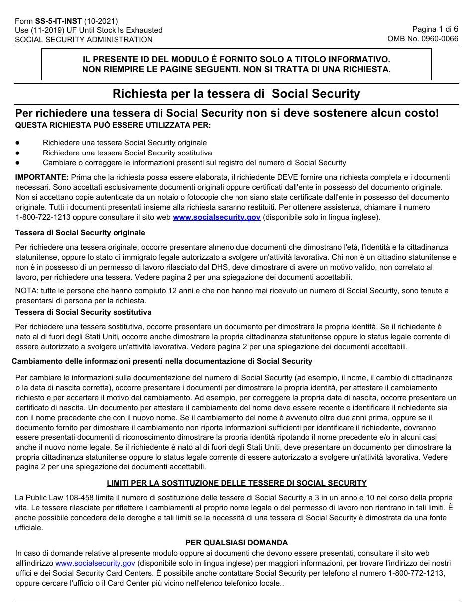 Instructions for Form SS-5 Application for a Social Security Card (Italian), Page 1