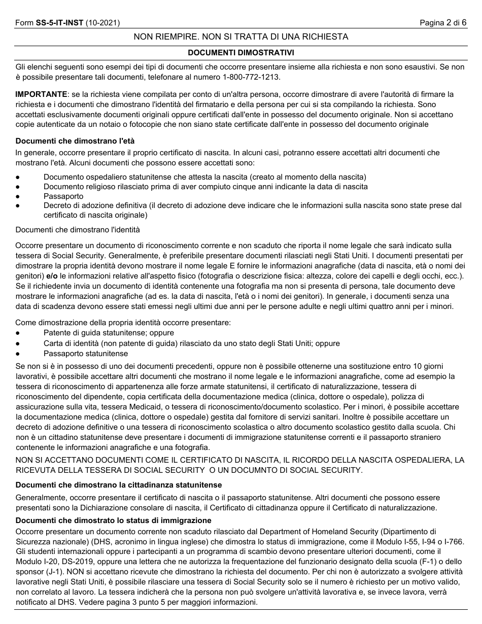 Instructions for Form SS-5 Application for a Social Security Card (Italian), Page 2