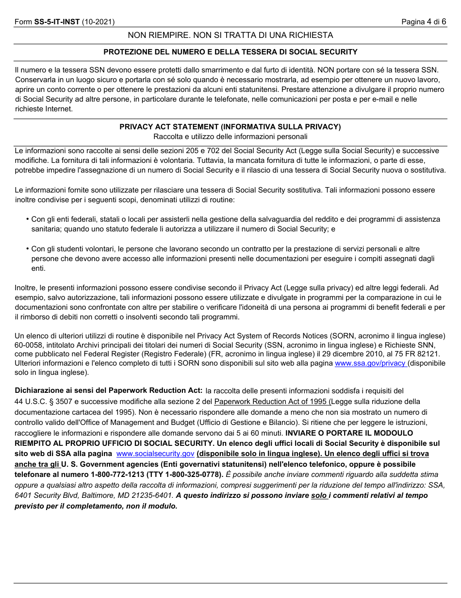 Instructions for Form SS-5 Application for a Social Security Card (Italian), Page 4