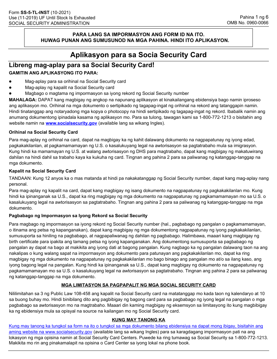 Instructions for Form SS-5 Application for a Social Security Card (Tagalog), Page 1