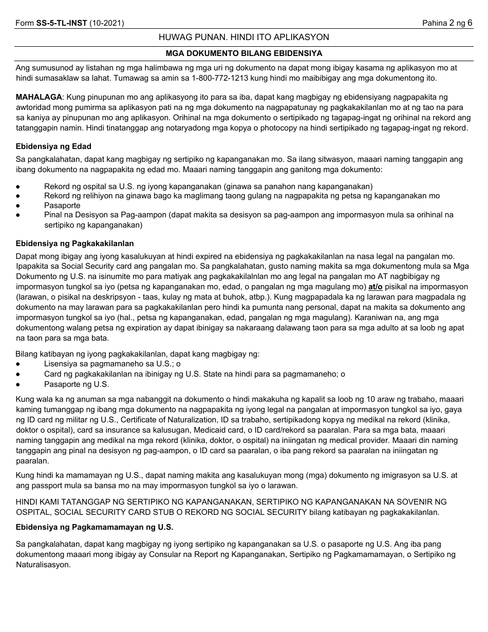 Instructions for Form SS-5 Application for a Social Security Card (Tagalog), Page 2