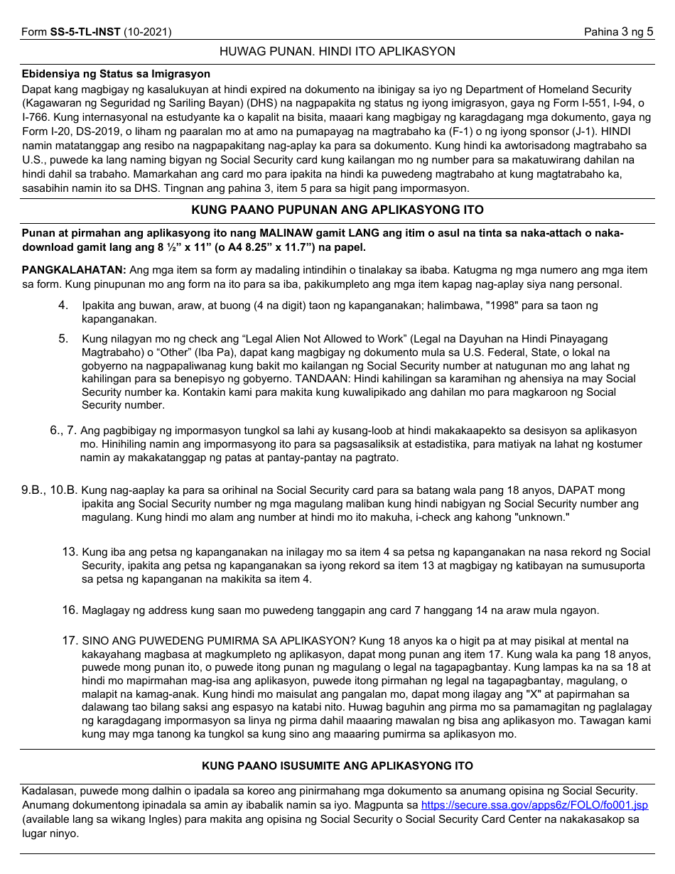 Instructions for Form SS-5 Application for a Social Security Card (Tagalog), Page 3