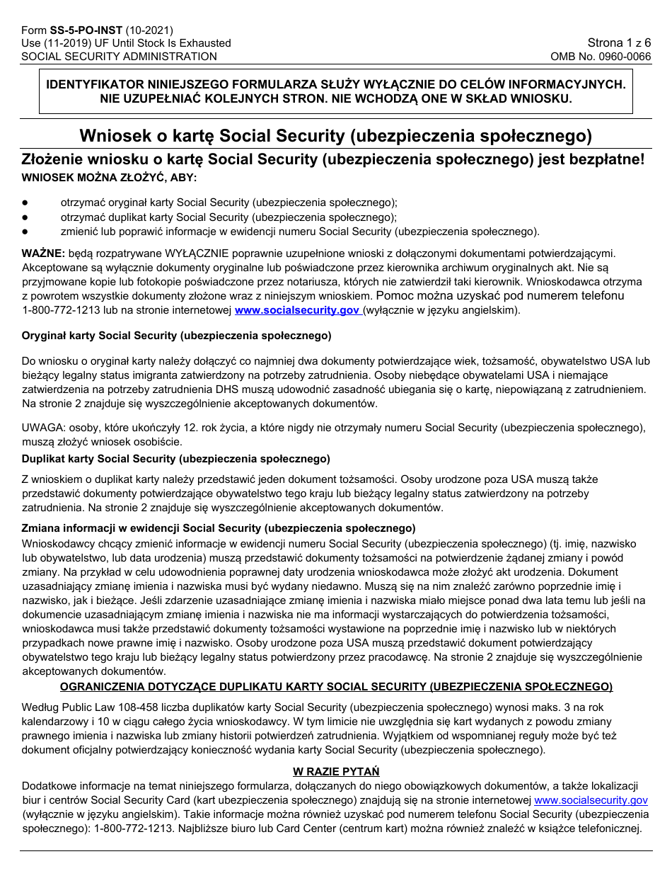 Instructions for Form SS-5 Application for a Social Security Card (Polish), Page 1