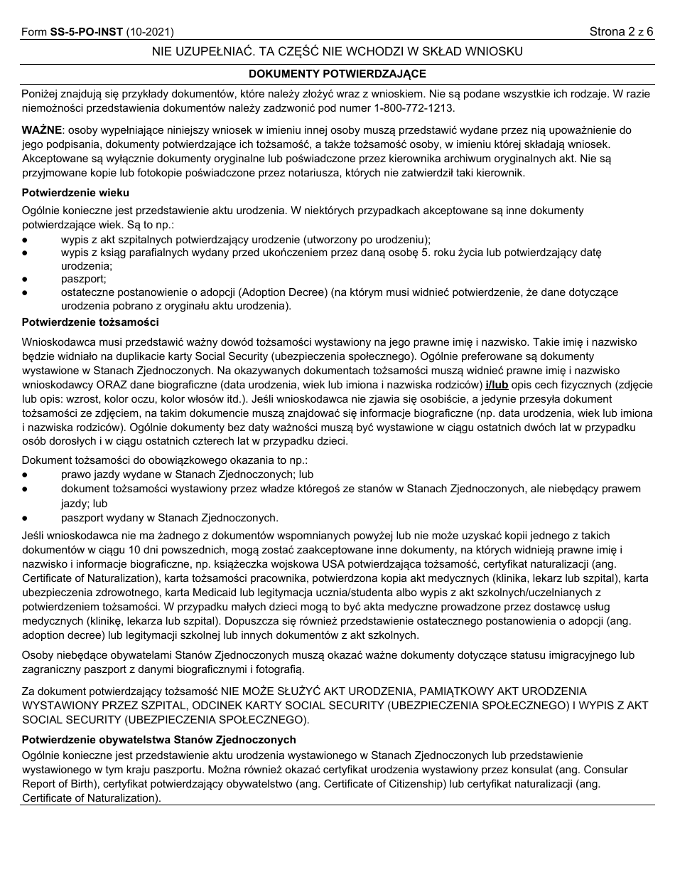 Instructions for Form SS-5 Application for a Social Security Card (Polish), Page 2