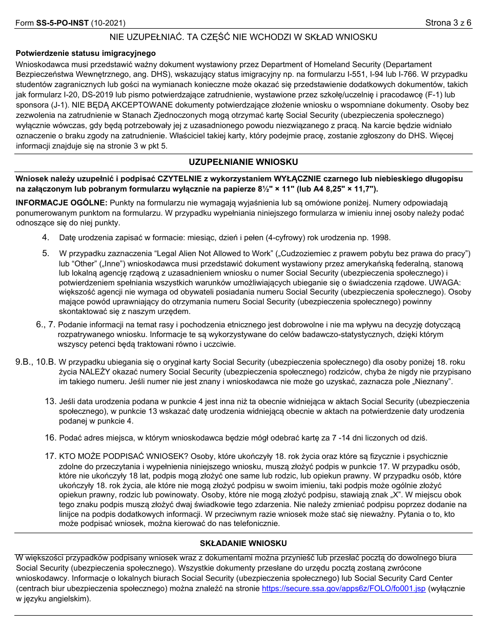 Instructions for Form SS-5 Application for a Social Security Card (Polish), Page 3