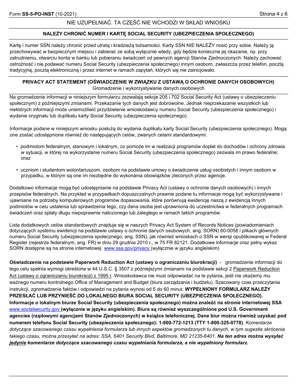 Instructions for Form SS-5 Application for a Social Security Card (Polish), Page 4