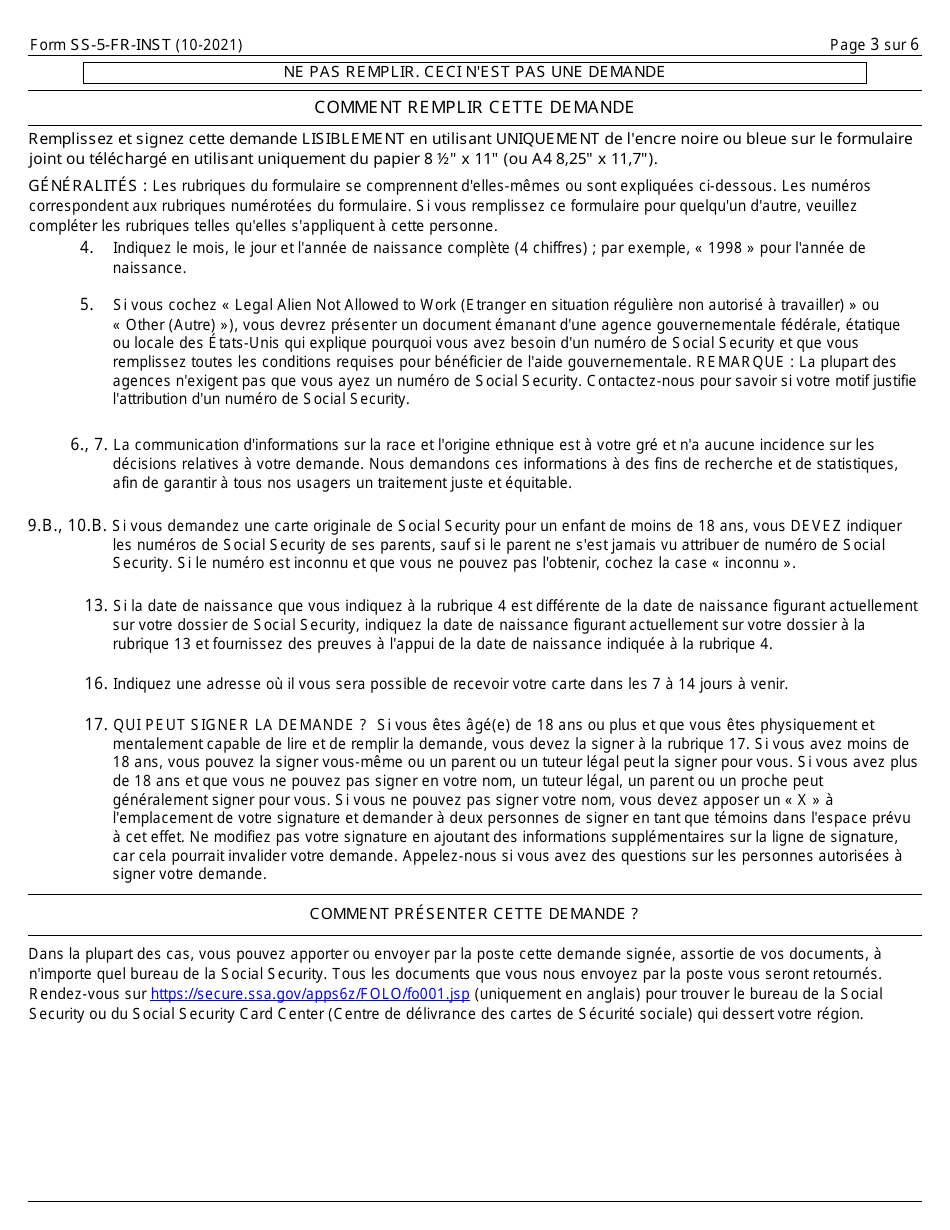 Instructions for Form SS-5 Application for a Social Security Card (French), Page 3