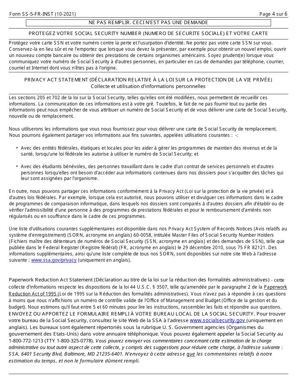 Instructions for Form SS-5 Application for a Social Security Card (French), Page 4