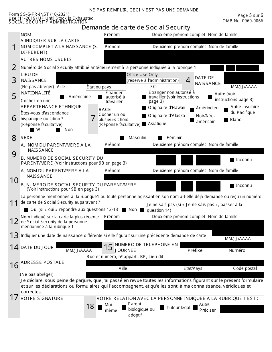 Instructions for Form SS-5 Application for a Social Security Card (French), Page 5