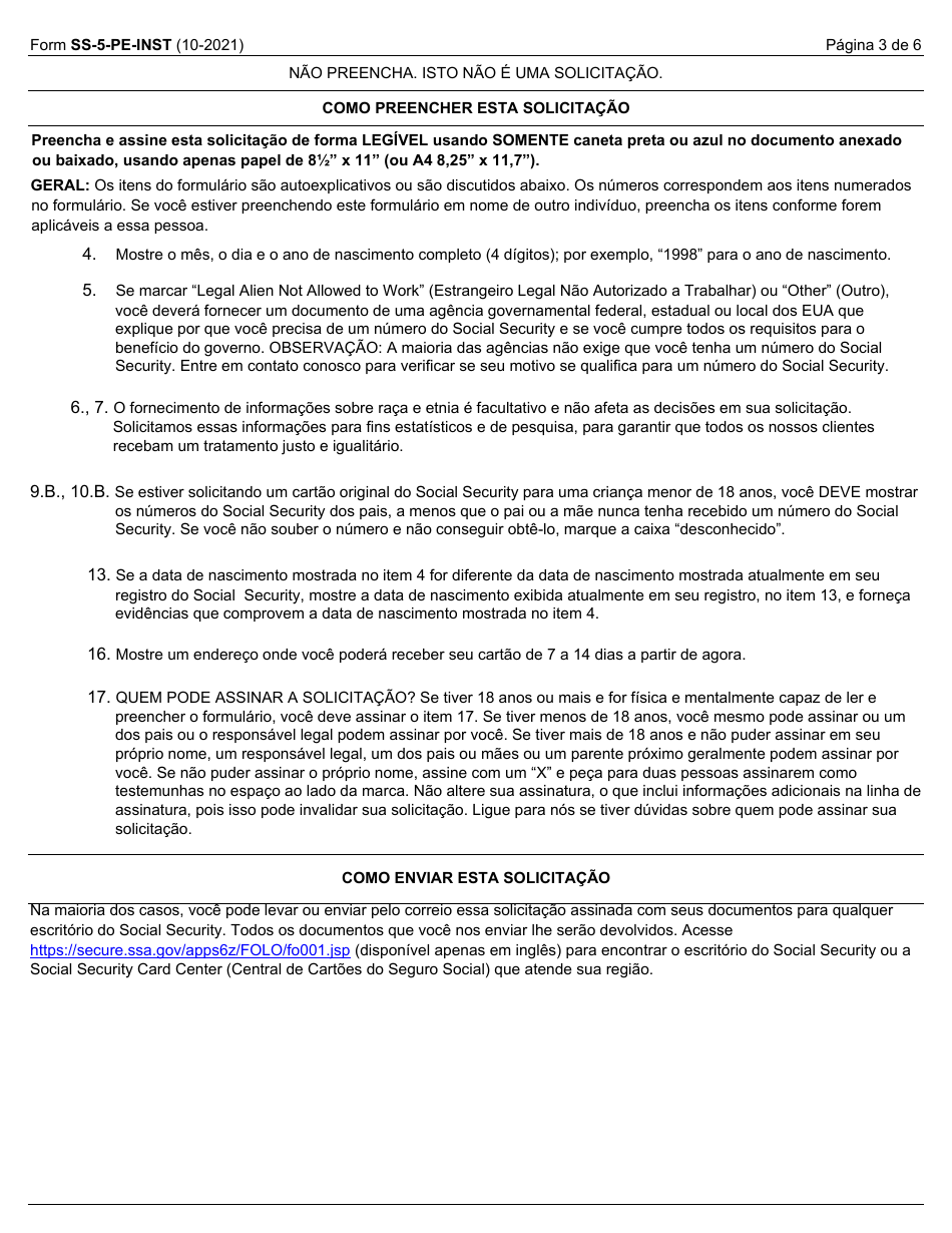 Instructions for Form SS-5-PE Application for a Social Security Card (Portuguese), Page 3