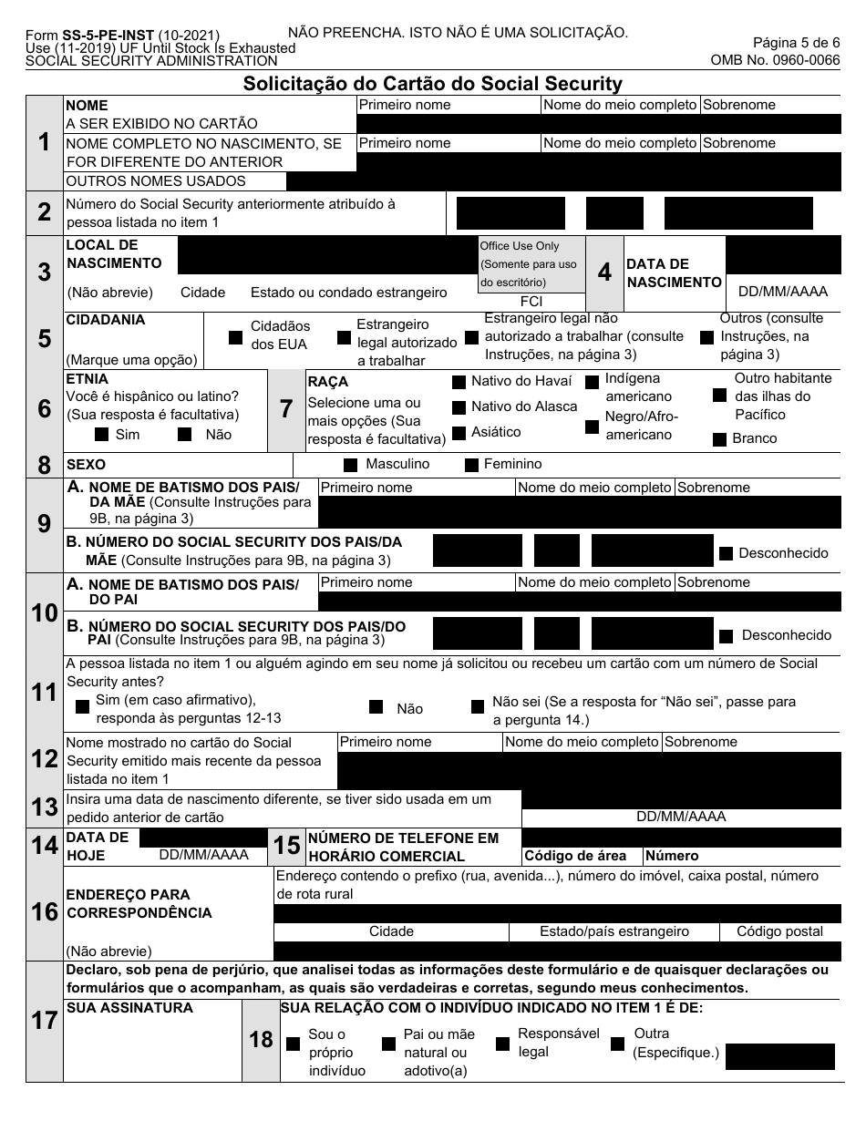 Instructions for Form SS-5-PE Application for a Social Security Card (Portuguese), Page 5