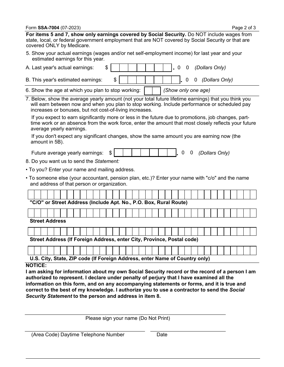 Form SSA-7004 Download Fillable PDF or Fill Online Request for Social ...