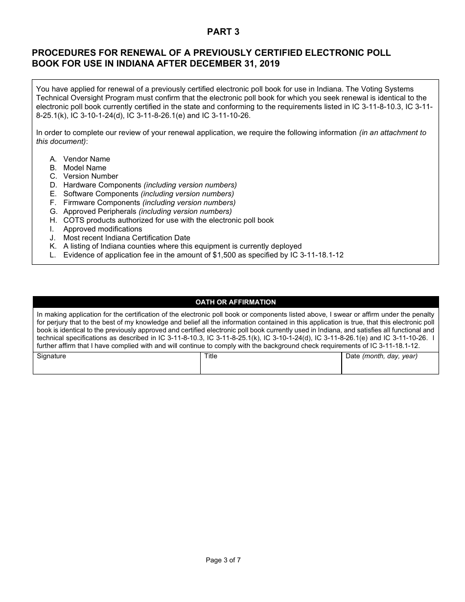 State Form 55319 Application for Electronic Poll Book Certification or Renewal of Certification - Indiana, Page 3