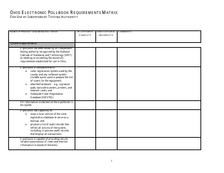 Document preview: Ohio Electronic Pollbook Requirements Matrix for Use by Independent Testing Authority