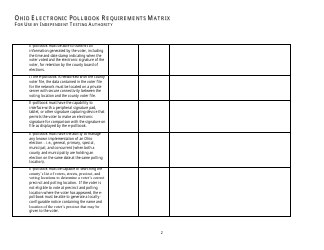Ohio Electronic Pollbook Requirements Matrix for Use by Independent Testing Authority, Page 2