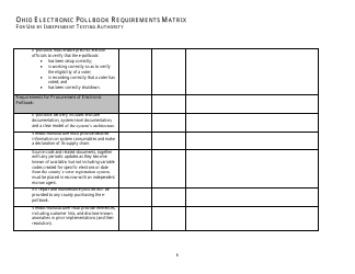 Ohio Electronic Pollbook Requirements Matrix for Use by Independent Testing Authority, Page 6