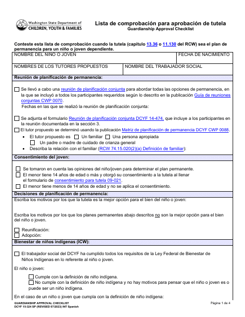 DCYF Formulario 15-324 Lista De Comprobacion Para Aprobacion De Tutela - Washington (Spanish)