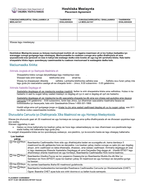 DCYF Form 15-281  Printable Pdf