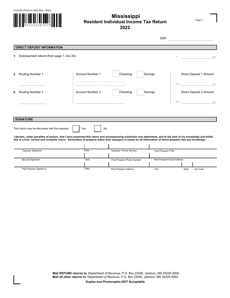 Form 80-105 Mississippi Resident Individual Income Tax Return - Mississippi, Page 3