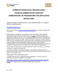 Community-Based Adult Services (Cbas) Change in Administrator, Assistant Administrator, or Program Director Application Instructions - California