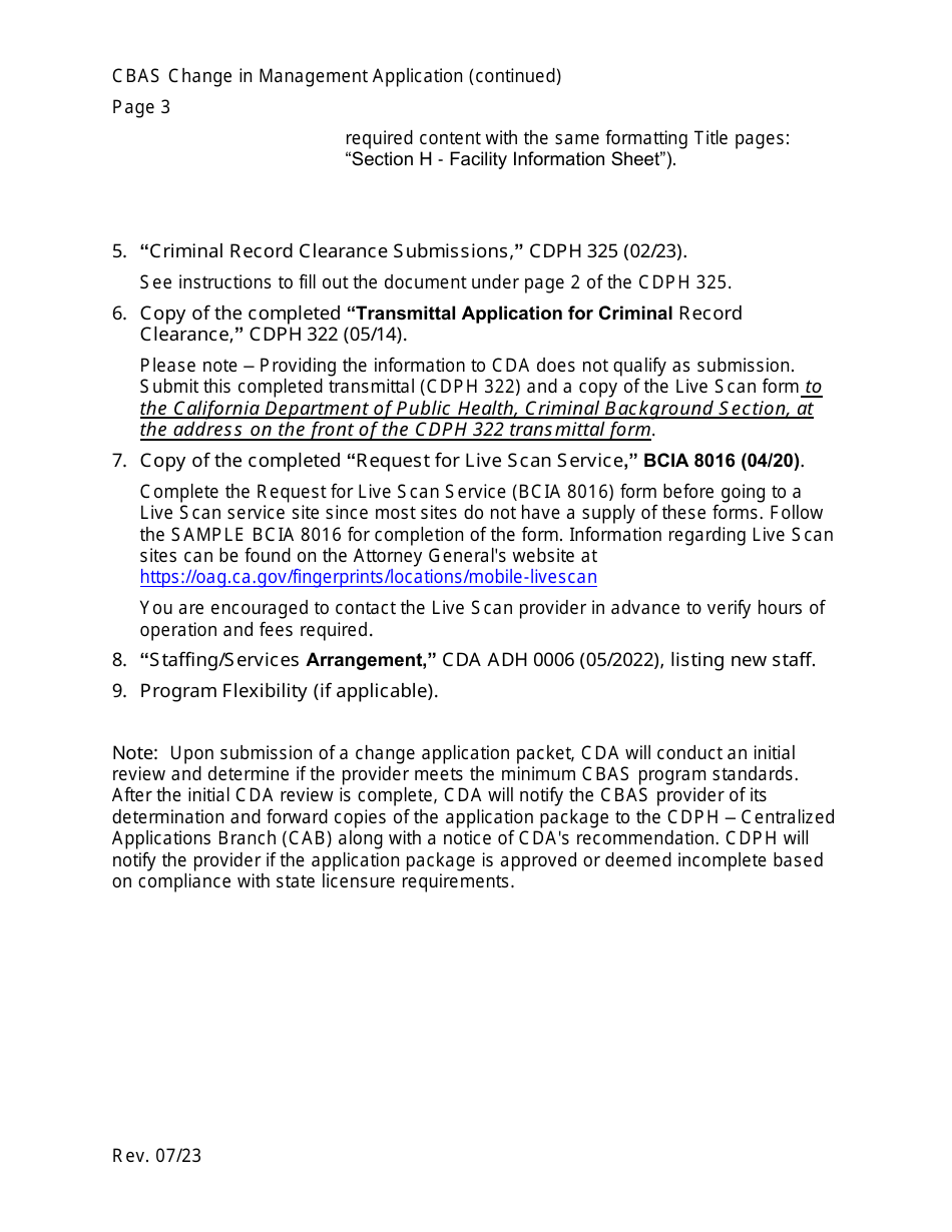 Community-Based Adult Services (Cbas) Change in Administrator, Assistant Administrator, or Program Director Application Instructions - California, Page 3