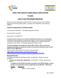 Document preview: Adult Day Health Care (Adhc) Application to Add Adult Day Program Services - California
