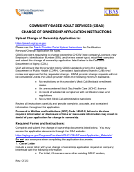 Community-Based Adult Services (Cbas) Change of Ownership Application Instructions - California