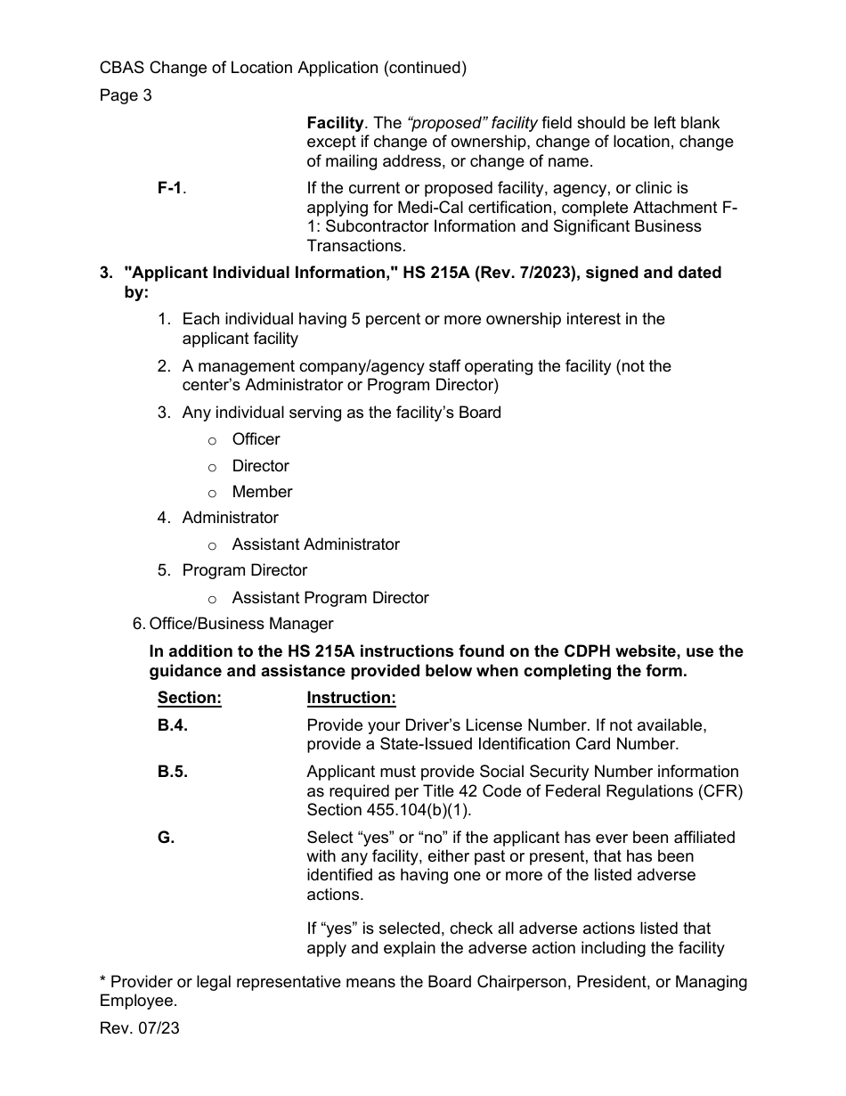 Community-Based Adult Services (Cbas) Change in Location Application Instructions - California, Page 3