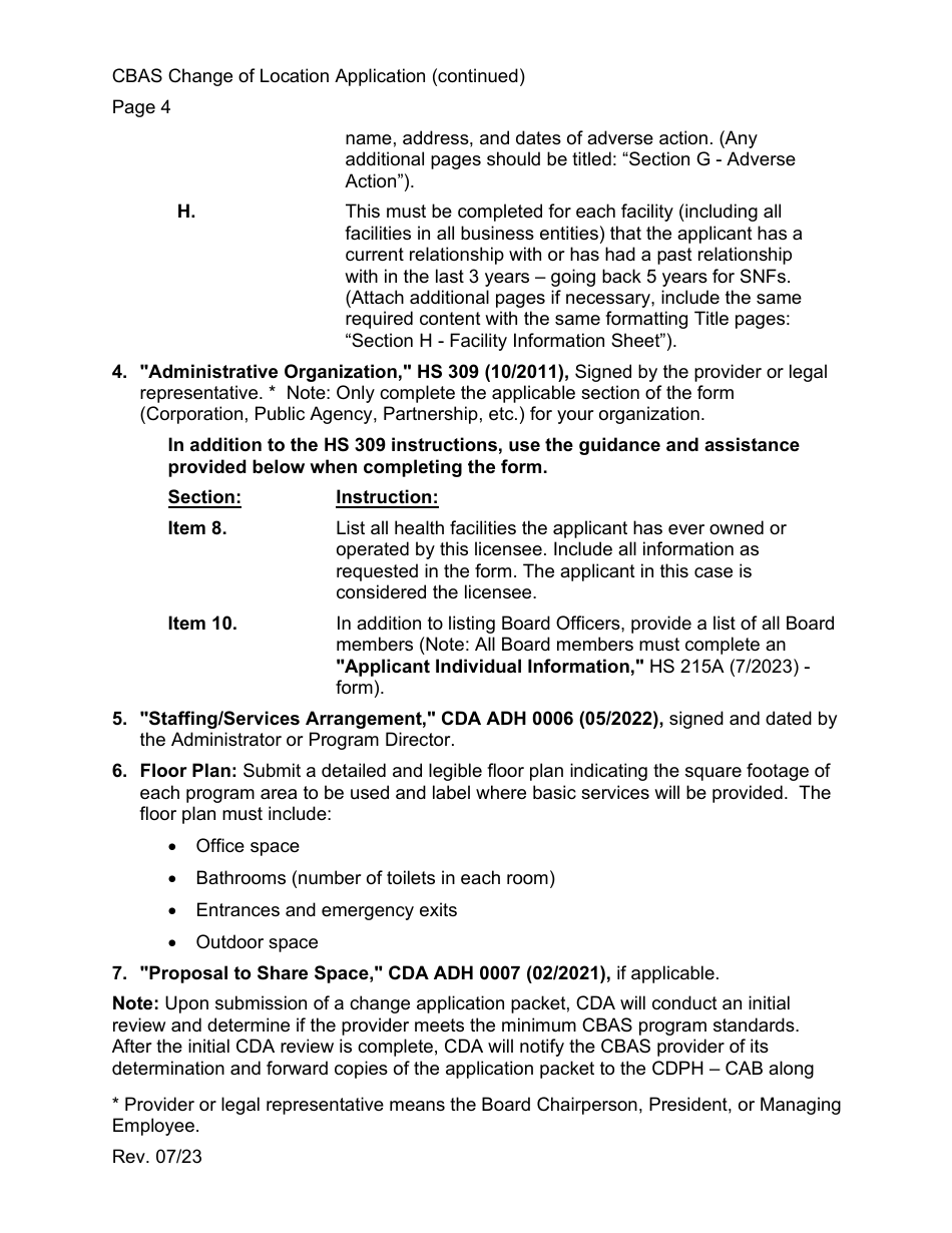 Community-Based Adult Services (Cbas) Change in Location Application Instructions - California, Page 4