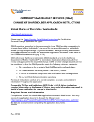 Community-Based Adult Services (Cbas) Change of Shareholder Application Instructions - California