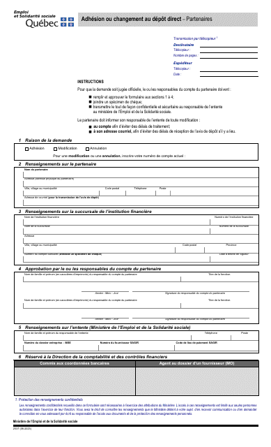 Forme 2537 Adhesion Ou Changement Au Depot Direct - Partenaires - Quebec, Canada (French)