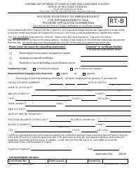 Document preview: Form VDACS-07212-B Pesticide Registered Technician Request for Authorization to Take Pesticide Applicator Examination - Virginia