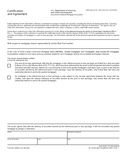 Form HUD-11711B Certification and Agreement