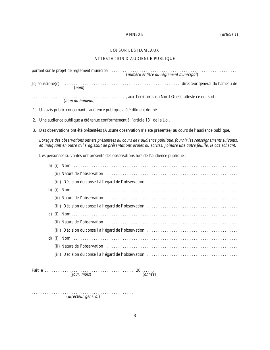 Section 1 Hamlets Act Certification of Public Hearing - Northwest Territories, Canada (English / French), Page 5