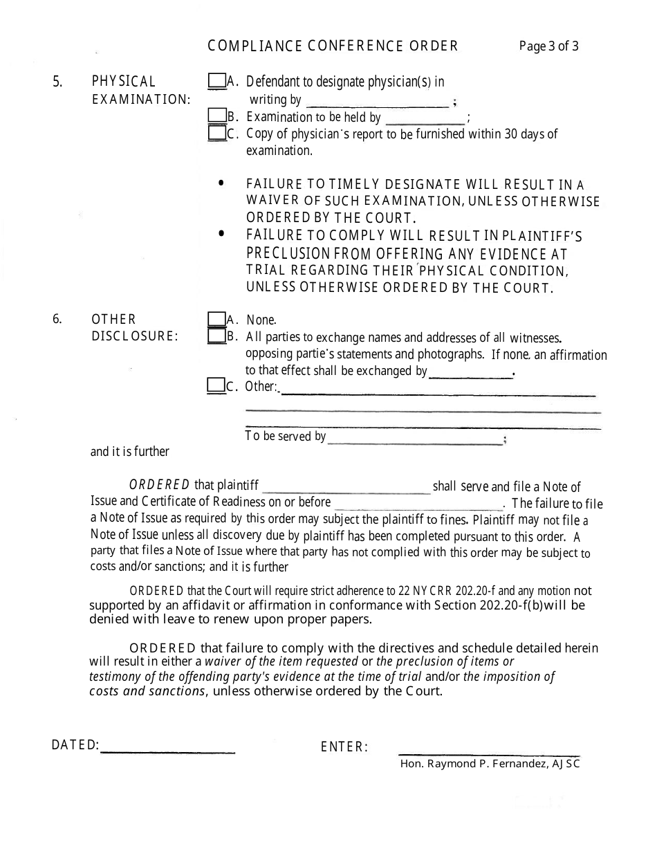 Compliance Conference Order - Bronx County, New York, Page 3