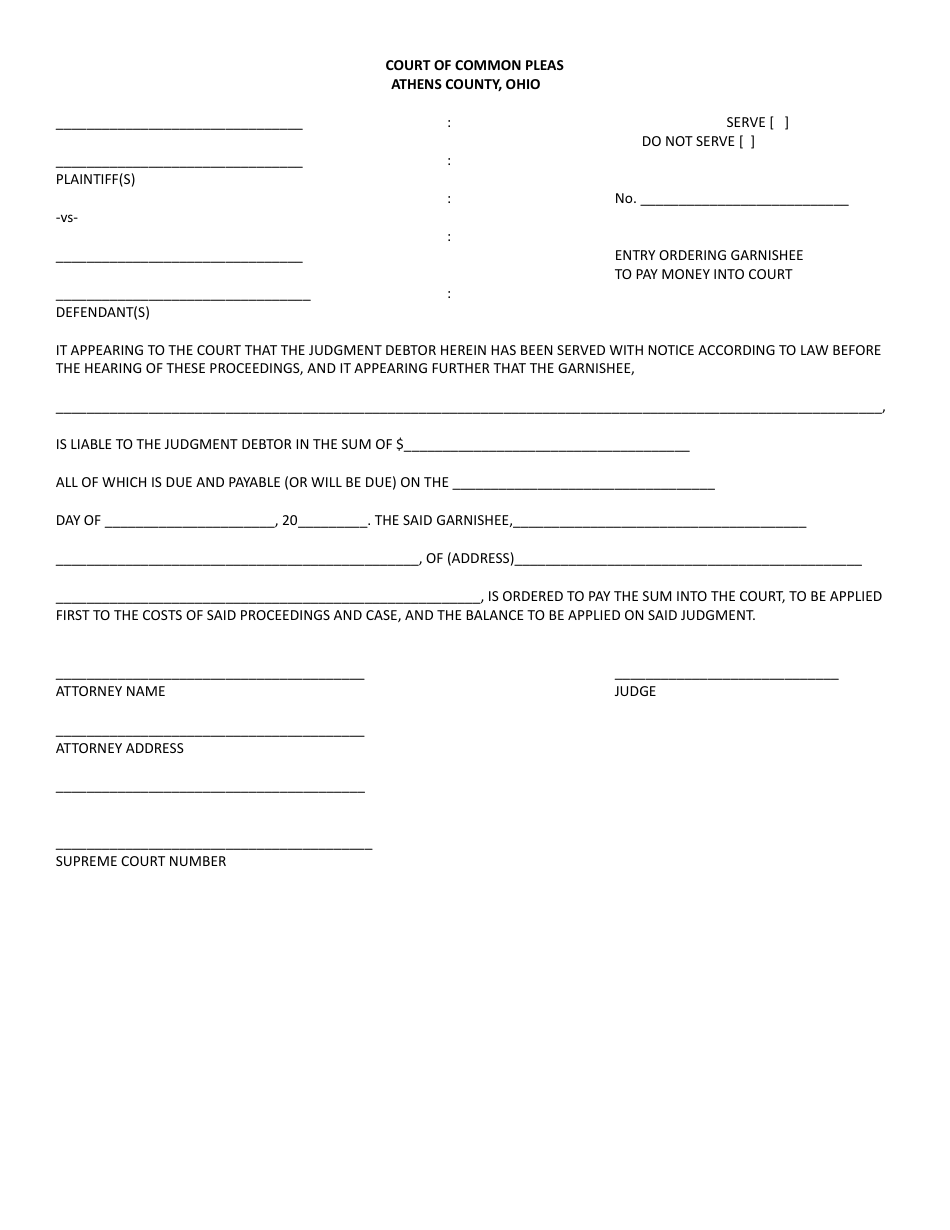 Affidavit  Order  Notice of Garnishment of Personal Earnings  Answer of Employer - Athens County, Ohio, Page 4