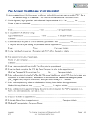 Document preview: Form W-1 Pre-annual Healthcare Visit Checklist - Virginia