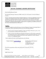 Document preview: Section 3 Business Concern Certification - City of San Diego, California