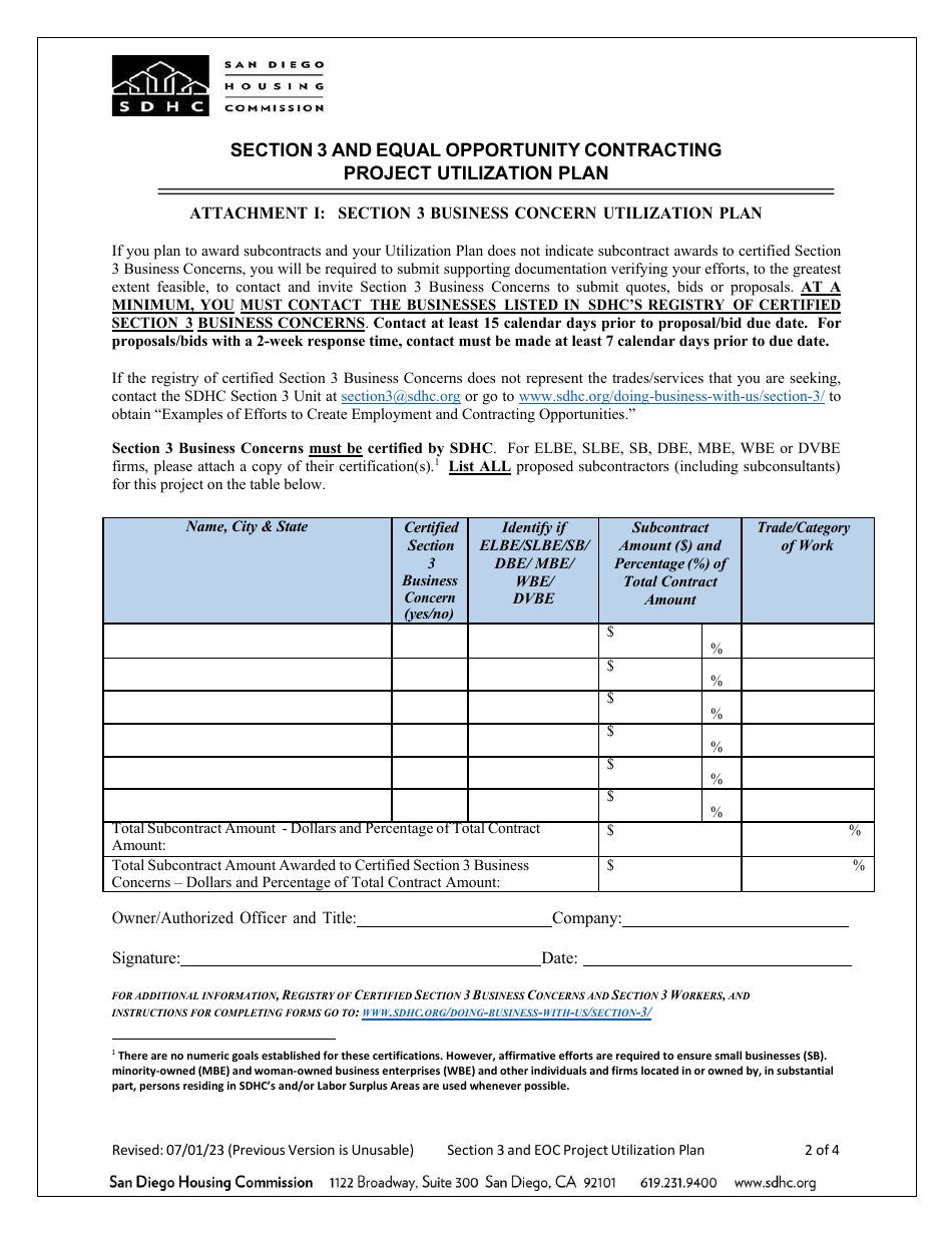 Section 3 and Equal Opportunity Contracting Project Utilization Plan - City of San Diego, California, Page 2