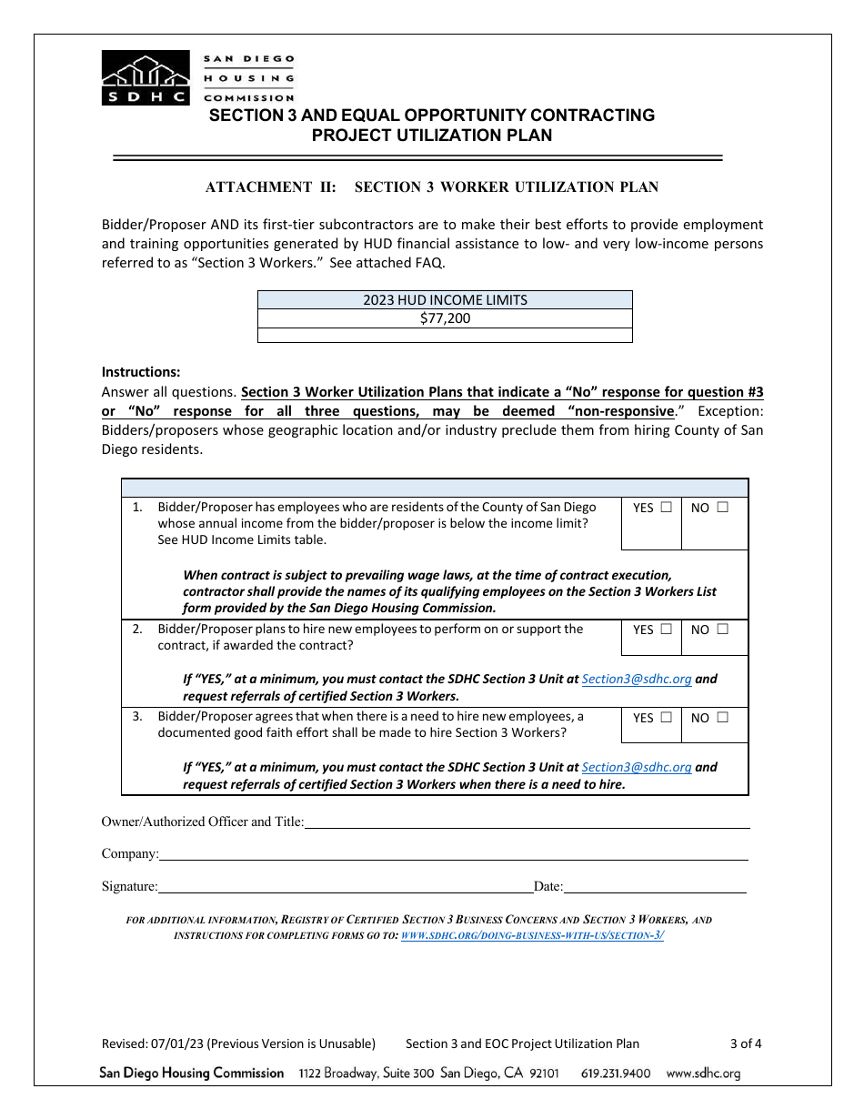 Section 3 and Equal Opportunity Contracting Project Utilization Plan - City of San Diego, California, Page 3