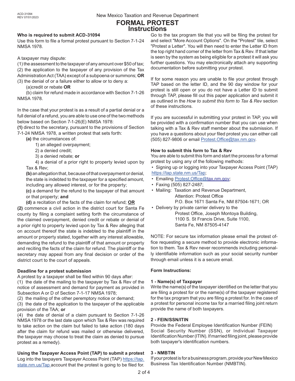 Form Acd 31094 Fill Out Sign Online And Download Fillable Pdf New Mexico Templateroller 1508