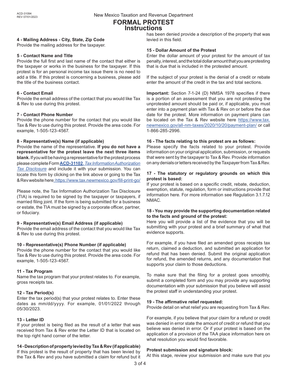 Form Acd 31094 Fill Out Sign Online And Download Fillable Pdf New Mexico Templateroller 9583