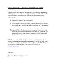 Certificate of Amendment of Certificate of Incorporation of an Exempt Corporation - Delaware, Page 2