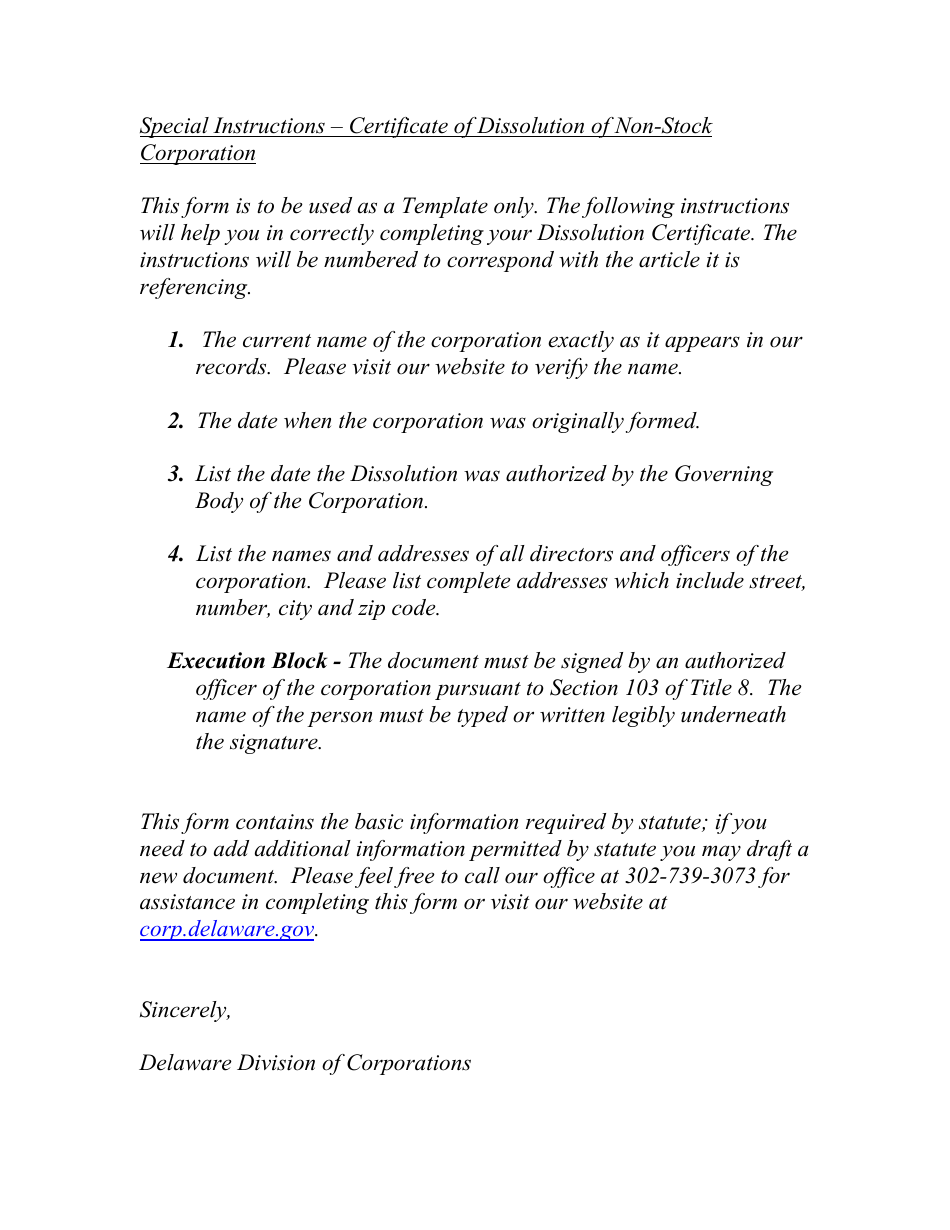 Certificate of Dissolution for Non-stock Corporation - Delaware, Page 2