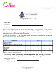 Document preview: verification Forms - Principal, Counselor, and Parent/Legal Guardian - United States Senate Youth Program - Georgia (United States), 2024